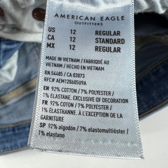American Eagle Jean Women 32x29 Super Hi Rise Flare Blue Distressed Denim Tag 12 - Picture 8 of 16